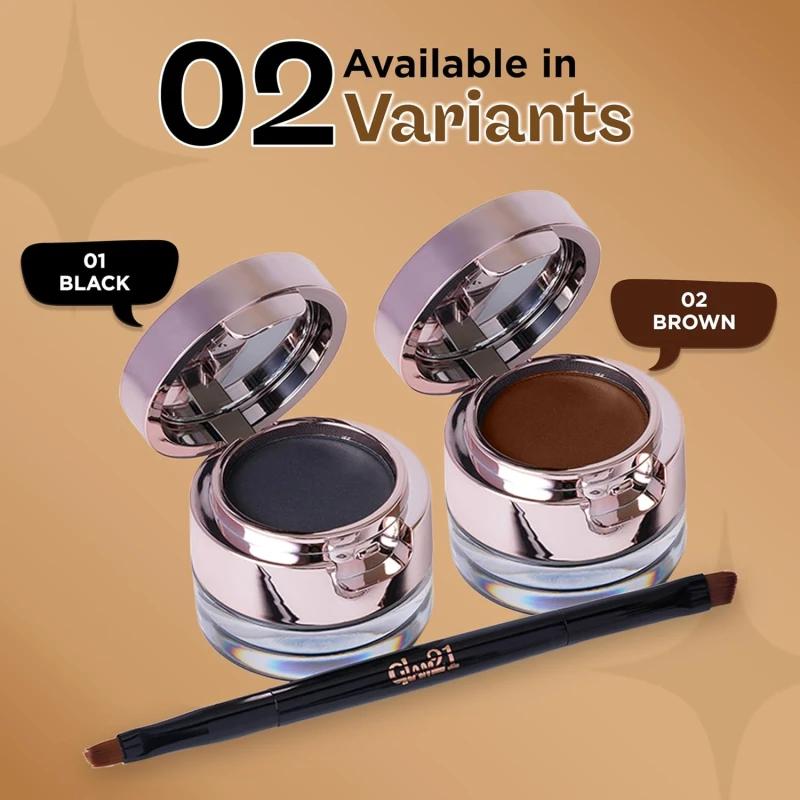 Glam21 2-in-1 Eyebrow Powder &amp; Gel Eyeliner | Intense Black Color | Quick Drying &amp; Lasts 24 hrs | Smudge &amp; Water Proof |Quick-Dry | Dual-Ended Brush | Inbuilt Mirror for Touch-up |4gm - Thumbnail 8
