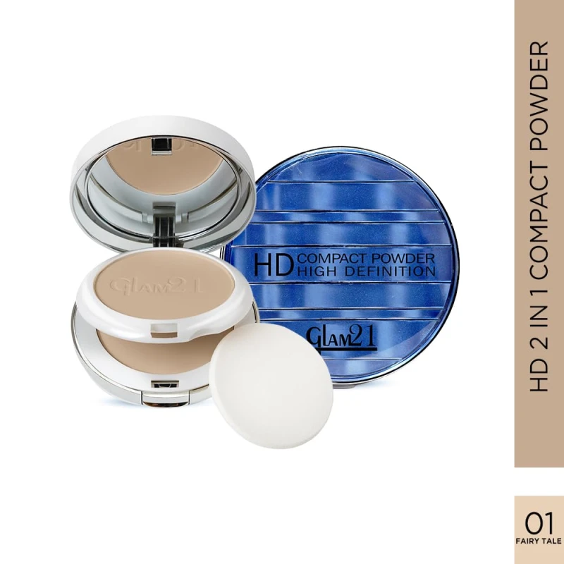 Glam21 “2 In 1” HD Compact Powder | Oil-Free Formula | 12 Hrs Long-Lasting Freshness | Natural Matte Finish | Smooth, Lightweight &amp; Buildable Coverage for Daily Face Makeup, 18gm- Fairy Tale -01 - Thumbnail 2