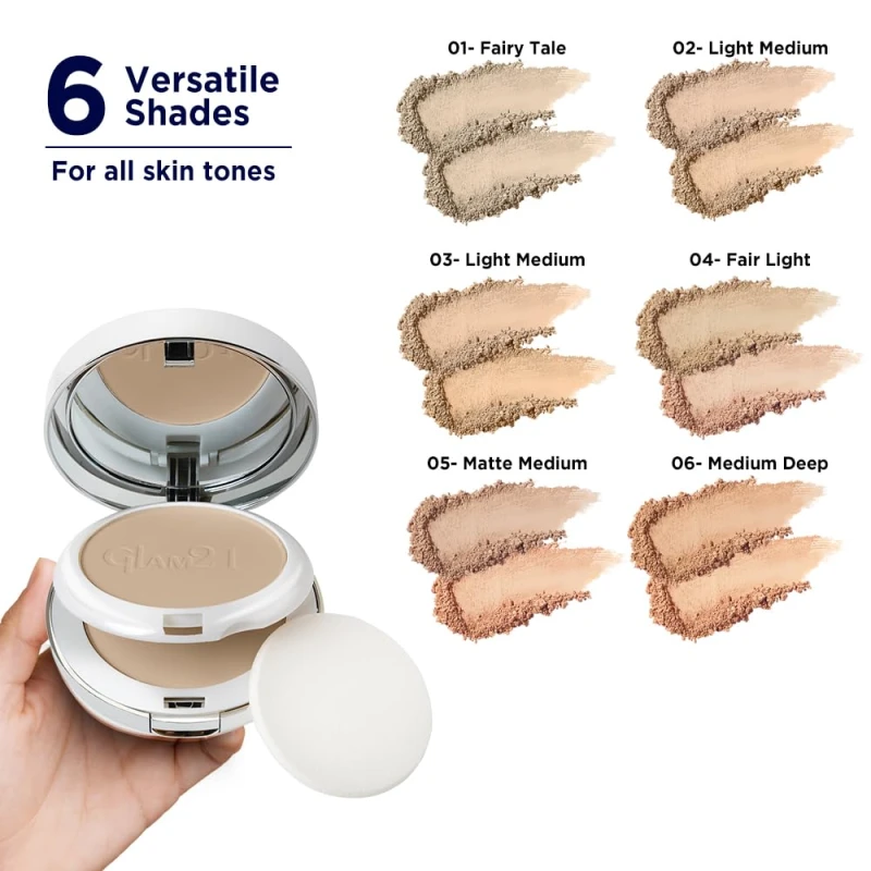 Glam21 “2 In 1” HD Compact Powder | Oil-Free Formula | 12 Hrs Long-Lasting Freshness | Natural Matte Finish | Smooth, Lightweight &amp; Buildable Coverage for Daily Face Makeup, 18gm- Fairy Tale -01 - Thumbnail 7