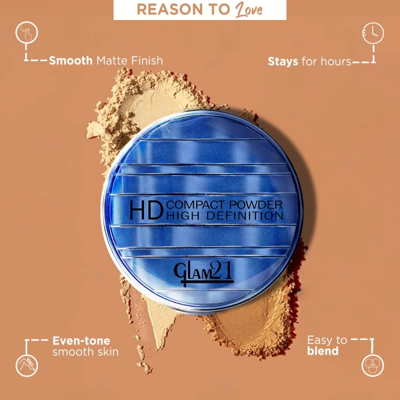 Glam21 “2 In 1” HD Compact Powder | Oil-Free Formula | 12 Hrs Long-Lasting Freshness | Natural Matte Finish | Smooth, Lightweight &amp; Buildable Coverage for Daily Face Makeup, 18gm- Ivory -03 thumbnail 3