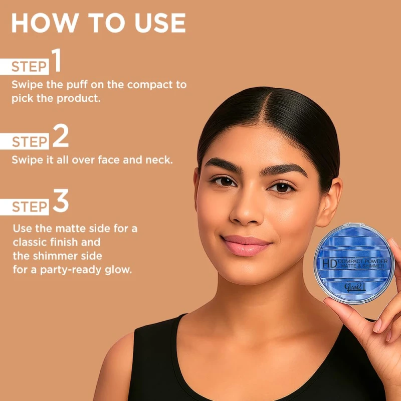 Glam21 “2 In 1” HD Compact Powder | Oil-Free Formula | 12 Hrs Long-Lasting Freshness | Natural Matte Finish | Smooth, Lightweight &amp; Buildable Coverage for Daily Face Makeup, 18gm- Ivory -03 thumbnail 6
