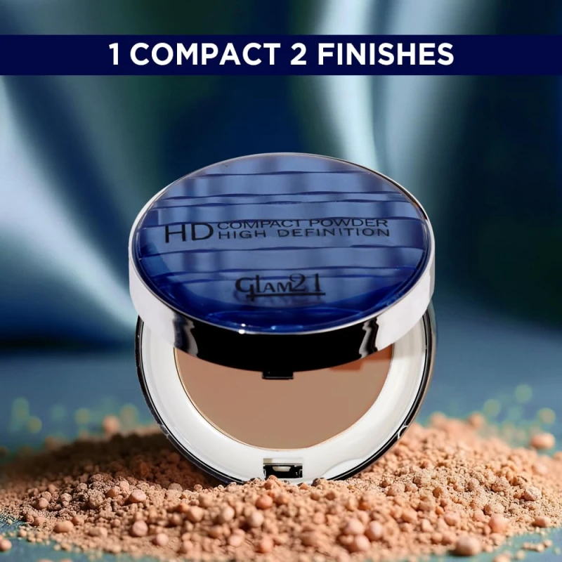Glam21 “2 In 1” HD Compact Powder | Oil-Free Formula | 12 Hrs Long-Lasting Freshness | Natural Matte Finish | Smooth, Lightweight &amp; Buildable Coverage for Daily Face Makeup, 18gm- Light Medium -02 thumbnail 4