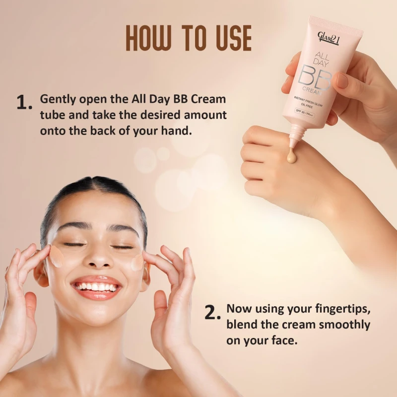 Glam21 BB Cream | Long-Lasting Oil-Free Formula with SPF 30 | Lightweight &amp; Non-Greasy Creamy Texture | Skin-Brightening Daily Makeup for All Skin Types | 40gm, Pastelle-02 - Thumbnail 5