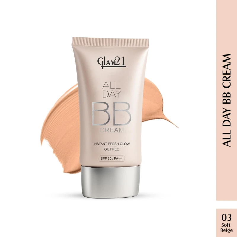 Glam21 BB Cream | Long-Lasting Oil-Free Formula with SPF 30 | Lightweight &amp; Non-Greasy Creamy Texture | Skin-Brightening Daily Makeup for All Skin Types | 40gm, Soft Beige-03 thumbnail 2
