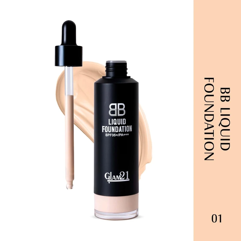 Glam21 BB Dropper Foundation Protection from UV Rays| Long-lasting 8-12hrs Coverage with Deep Hydrating Effect | Matte Finish &amp; Ultra-refined Pigments | 50gm| 01-Vanilla thumbnail 2