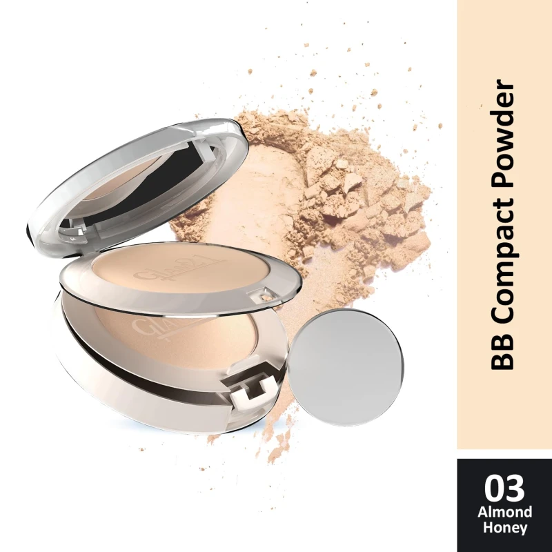 Glam21 BB Powder 2-in-1 Compact Powder Matte Finish &amp; Oil Free | Matte &amp; Shimmer Shades | Instant Weightless Finish Look | Long-lasting | Poreless Soft Skin | 20gm, Almond Honey-03 thumbnail 2