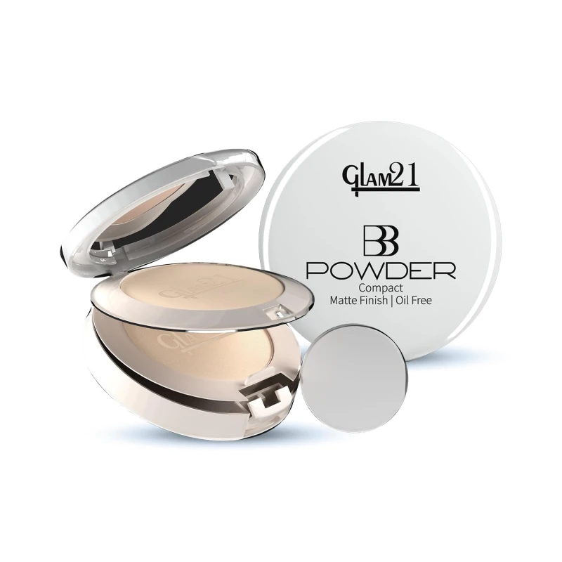 Glam21 BB Powder 2-in-1 Compact Powder Matte Finish &amp; Oil Free | Matte &amp; Shimmer Shades | Instant Weightless Finish Look | Long-lasting | Poreless Soft Skin | 20gm, Light-01 - Thumbnail 2