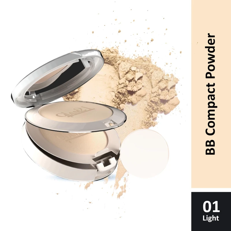Glam21 BB Powder 2-in-1 Compact Powder Matte Finish &amp; Oil Free | Matte &amp; Shimmer Shades | Instant Weightless Finish Look | Long-lasting | Poreless Soft Skin | 20gm, Light-01 - Thumbnail 3