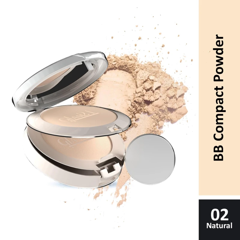 Glam21 BB Powder 2-in-1 Compact Powder Matte Finish &amp; Oil Free | Matte &amp; Shimmer Shades | Instant Weightless Finish Look | Long-lasting | Poreless Soft Skin | 20gm, Natural-02 thumbnail 2