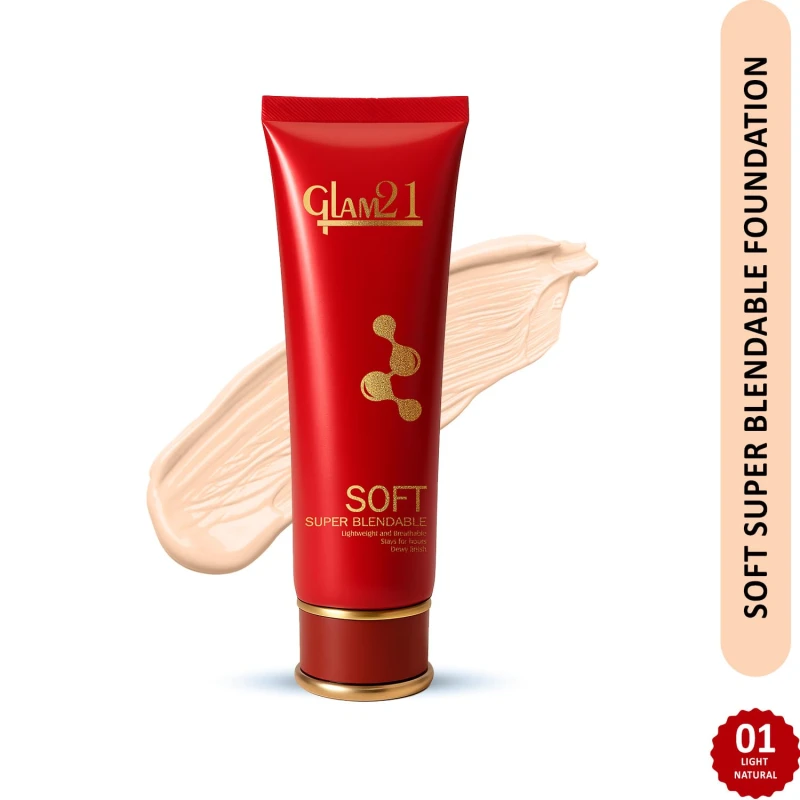 Glam21 Blendable Tube Foundation | Hides Skin Imperfections, Dark Spots, Fine lines | Lightweight | Suitable for All | 6 Shades Match Indian Skin Tones | 70gm | 01-Light Natural - Thumbnail 2