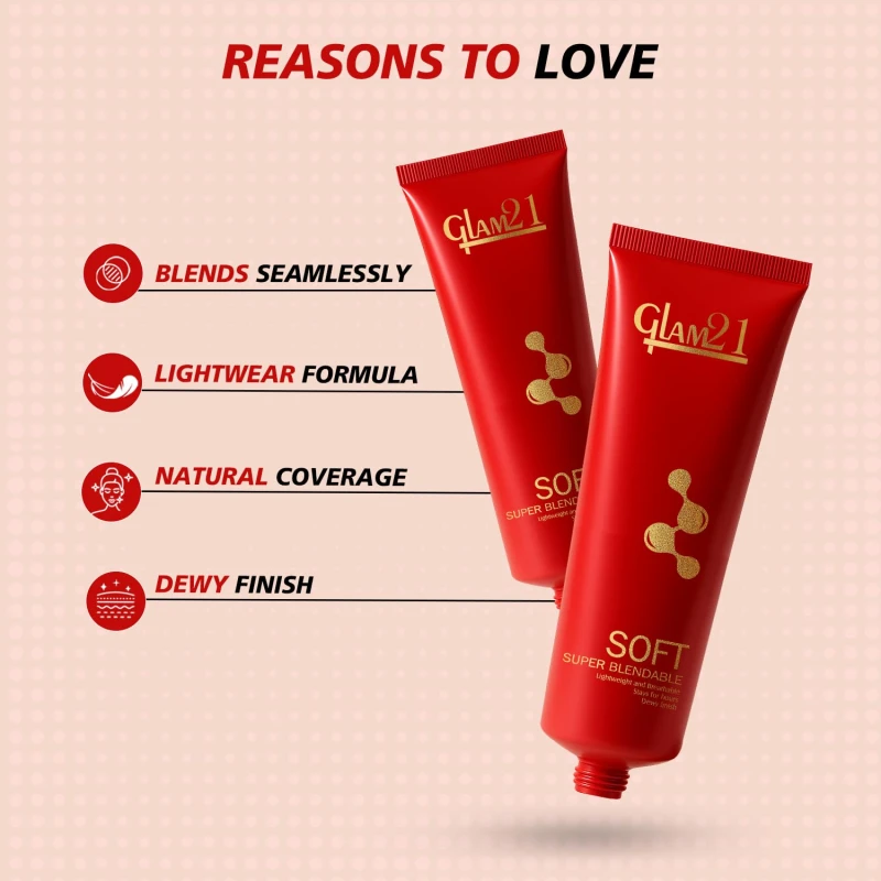 Glam21 Blendable Tube Foundation | Hides Skin Imperfections, Dark Spots, Fine lines | Lightweight | Suitable for All | 6 Shades Match Indian Skin Tones | 70gm|04-Sand thumbnail 3