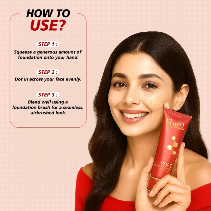 Glam21 Blendable Tube Foundation | Hides Skin Imperfections, Dark Spots, Fine lines | Lightweight | Suitable for All | 6 Shades Match Indian Skin Tones | 70gm|04-Sand thumbnail 5