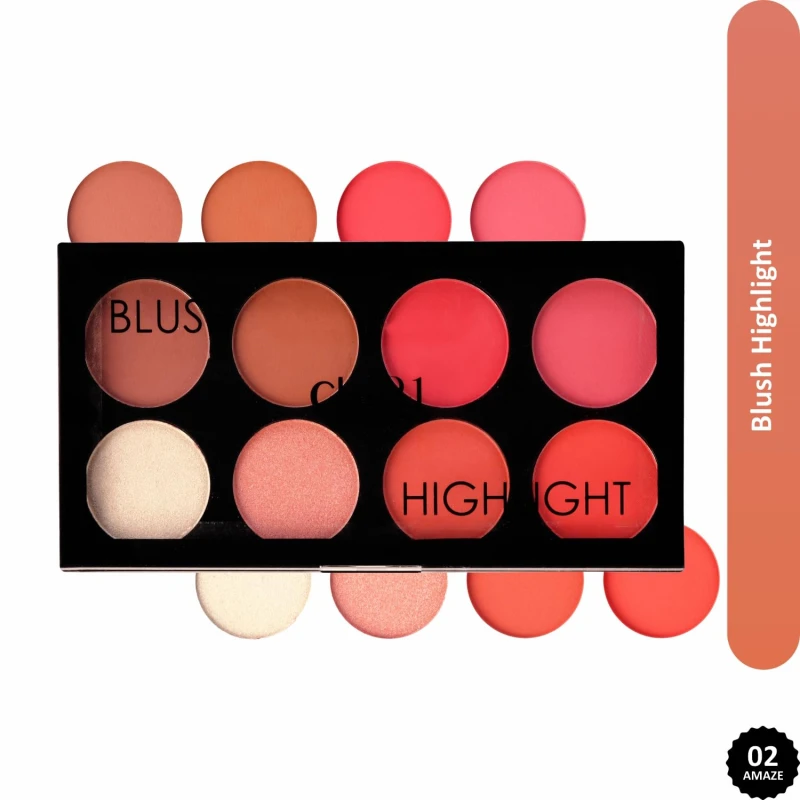 Glam21 Blush &amp; Highlighter Palette|Silky Smooth Pigments for Long-Lasting Shimmer Glow | Buildable Radiance | Lightweight &amp; Blendable Formula | Suitable for All Indian Skin Tones | 21.5 gm - Amaze -02 - Thumbnail 2