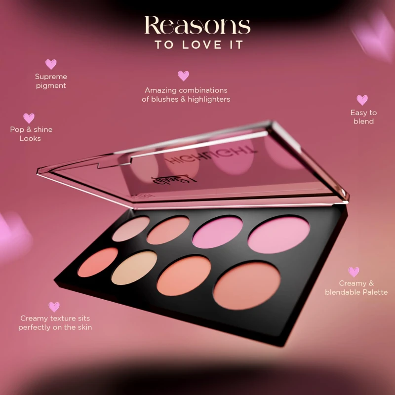Glam21 Blush &amp; Highlighter Palette|Silky Smooth Pigments for Long-Lasting Shimmer Glow | Buildable Radiance | Lightweight &amp; Blendable Formula | Suitable for All Indian Skin Tones | 21.5 gm - Amaze -02 - Thumbnail 3