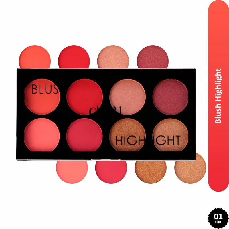 Glam21 Blush &amp; Highlighter Palette|Silky Smooth Pigments for Long-Lasting Shimmer Glow | Buildable Radiance | Lightweight &amp; Blendable Formula | Suitable for All Indian Skin Tones | 21.5 gm - Chic -01 - Thumbnail 2