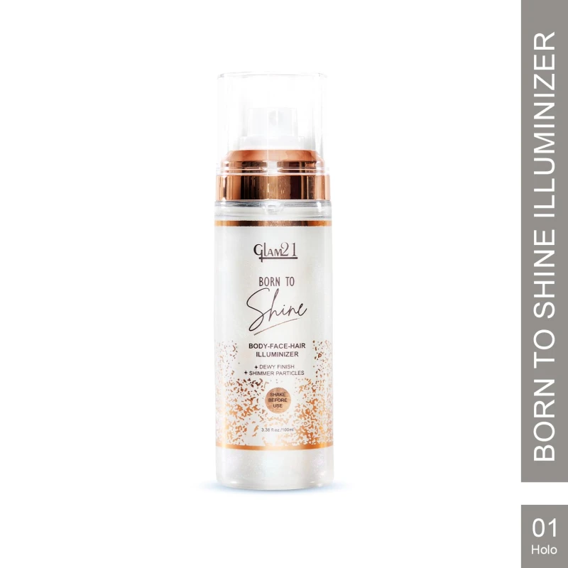 Glam21 Born to Shine Long-Lasting Illuminiser | Non-Transferable | Dewy Finish with Holographic Shimmer Particles | Multi-Use for Hair, Body &amp; Face | Holo | 100ml - Thumbnail 2