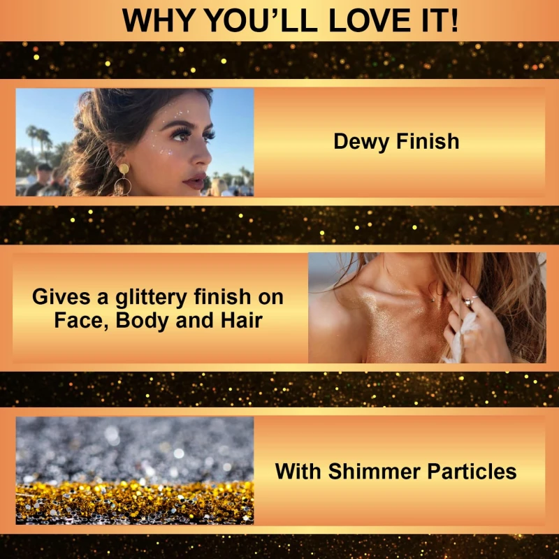 Glam21 Born to Shine Long-Lasting Illuminiser | Non-Transferable | Dewy Finish with Holographic Shimmer Particles | Multi-Use for Hair, Body &amp; Face | Holo | 100ml - Thumbnail 4