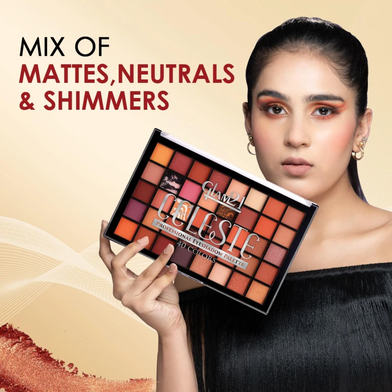 Glam21 Celeste Professional Eyeshadow Palette | All-in-One Eyeshadow Palette &amp; Highly Pigmented | 40 Selected Shades| Matte &amp; Shimmer Shades - 50gm | Heavenly-01 - Thumbnail 4