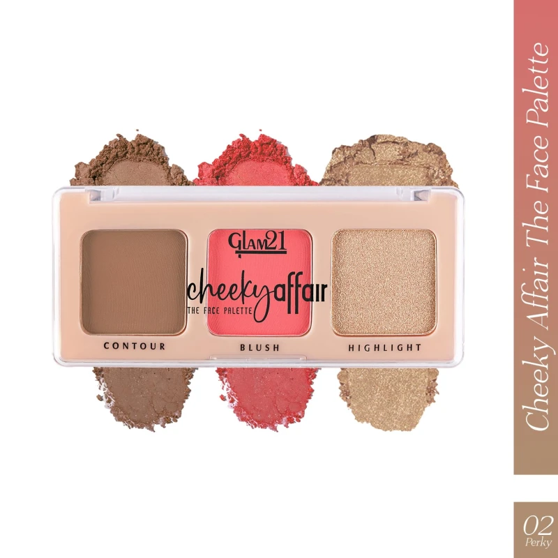 Glam21 Cheeky Affair The Face Palette |Multipurpose Palette 3 In 1 Contour, Blush &amp; Highlight Palette |Long-Lasting Formula | Waterproof | Sweatproof | Perky-8.6Gm thumbnail 2