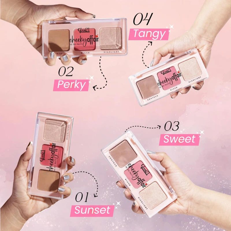 Glam21 Cheeky Affair The Face Palette |Multipurpose Palette 3 In 1 Contour, Blush &amp;amp; Highlight Palette |Long-Lasting Formula | Waterproof | Sweatproof | Sunset-8.6Gm thumbnail 7