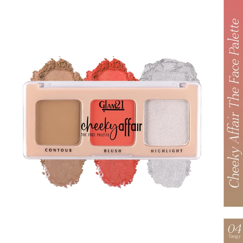 Glam21 Cheeky Affair The Face Palette |Multipurpose Palette 3 In 1 Contour, Blush &amp; Highlight Palette |Long-Lasting Formula | Waterproof | Sweatproof | Tangy-8.6Gm - Thumbnail 2