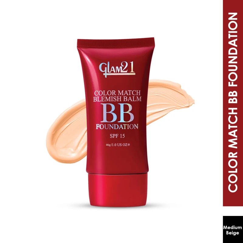 Glam21 Color Match BB Foundation SPF15 IDual Purpose of Foundation &amp; Sunscreen Blemish-free Glow |Non-cakey Daily Use | Non-greasy &amp; Lightweight | Long-lasting Radiant Makeover|46gm - 04 Medium Beige - Thumbnail 2