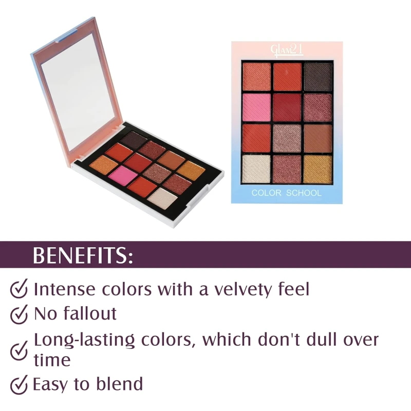 Glam21 Color School Eyeshadow Palette | 12 Highly Pigmented Shades | Smudge proof | Seamless Blending| Long-Staying | 10 gmShade-02 thumbnail 3