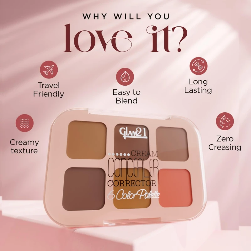Glam21 Cream Concealer Corrector Palette |Creamy texture | Flawless &amp; Buildable Coverage |Crease-proof formula |Easy To Blend &amp; Lightweight Concealer For Face Makeup (9gm) - 02- Medium Madness thumbnail 3