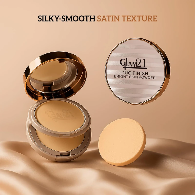 Glam21 Duo Finish 2-in-1 Bright Skin Compact Powder | Smooth Satin Texture | Long-Lasting Matte Finish | Brightening Formula | Suitable for All Skin Types | 18gm, Honey-03 - Thumbnail 4
