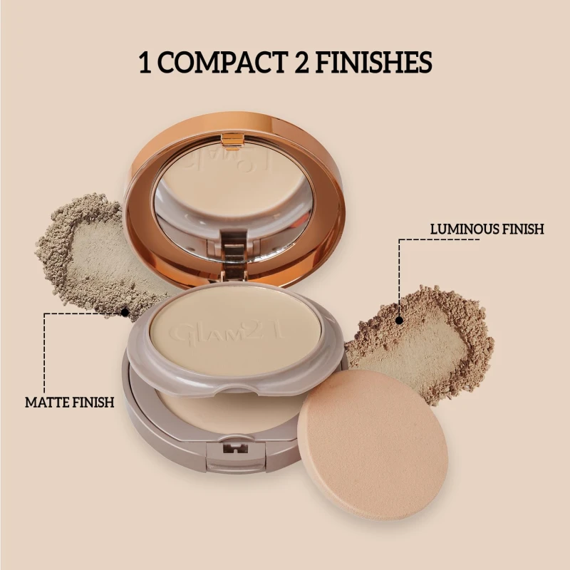 Glam21 Duo Finish 2-in-1 Bright Skin Compact Powder | Smooth Satin Texture | Long-Lasting Matte Finish | Brightening Formula | Suitable for All Skin Types | 18gm, Honey-03 - Thumbnail 7