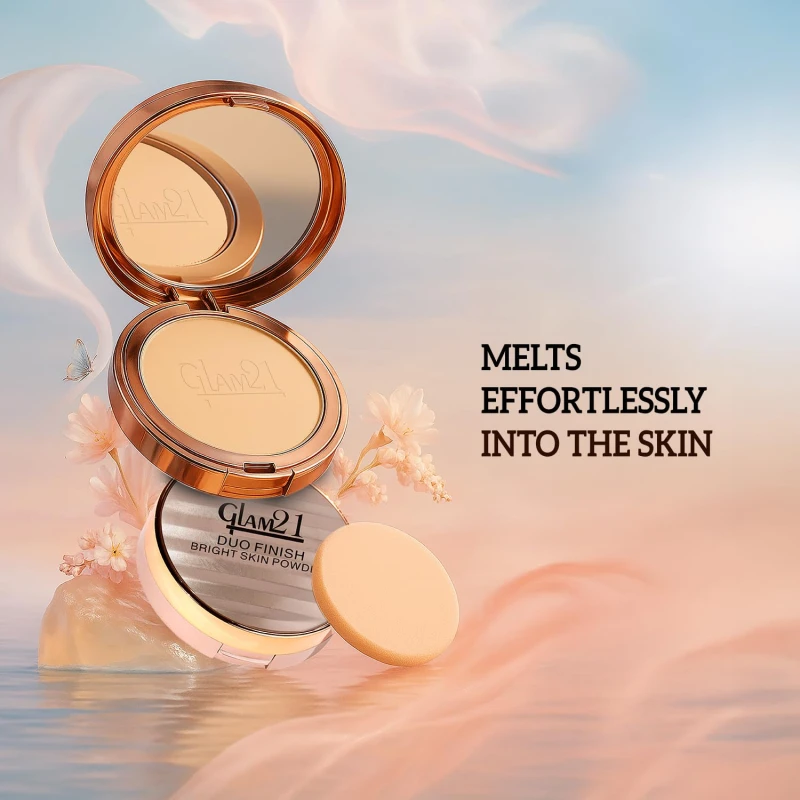 Glam21 Duo Finish 2-in-1 Bright Skin Compact Powder | Smooth Satin Texture | Long-Lasting Matte Finish | Brightening Formula | Suitable for All Skin Types, 18gm- Light Linen-01 - Thumbnail 5