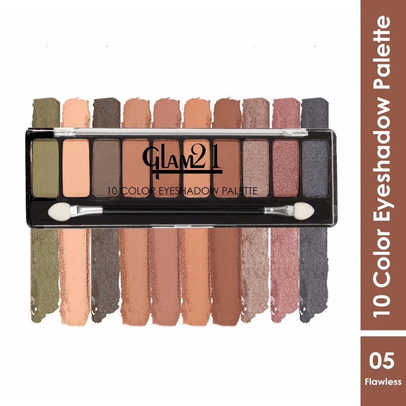 Glam21 Flawless 10 Color Eyeshadow Palette |Long-Lasting | Smudge Free | Long Wearing And Easily Blendable Eye Makeup Palette Matte, Shimmery And Metallic Finish - Thumbnail 2