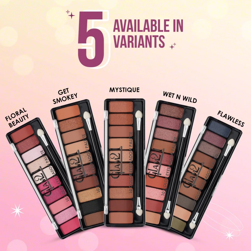 Glam21 Floral beauty 10 Color Eyeshadow Palette |Long-Lasting | Smudge Free | Long Wearing And Easily Blendable Eye Makeup Palette Matte, Shimmery And Metallic Finish Floral beauty thumbnail 5