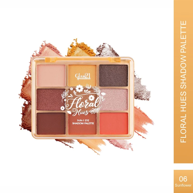 Glam21 Floral Hues 9 In 1 Eyeshadow Palette | Highly Pigmented | Easy To Carry | Multicolor | Matte and Shimmers | Super-Blendable | Smudge-Proof (7.2 gm) | 06- Sunflower - Thumbnail 2