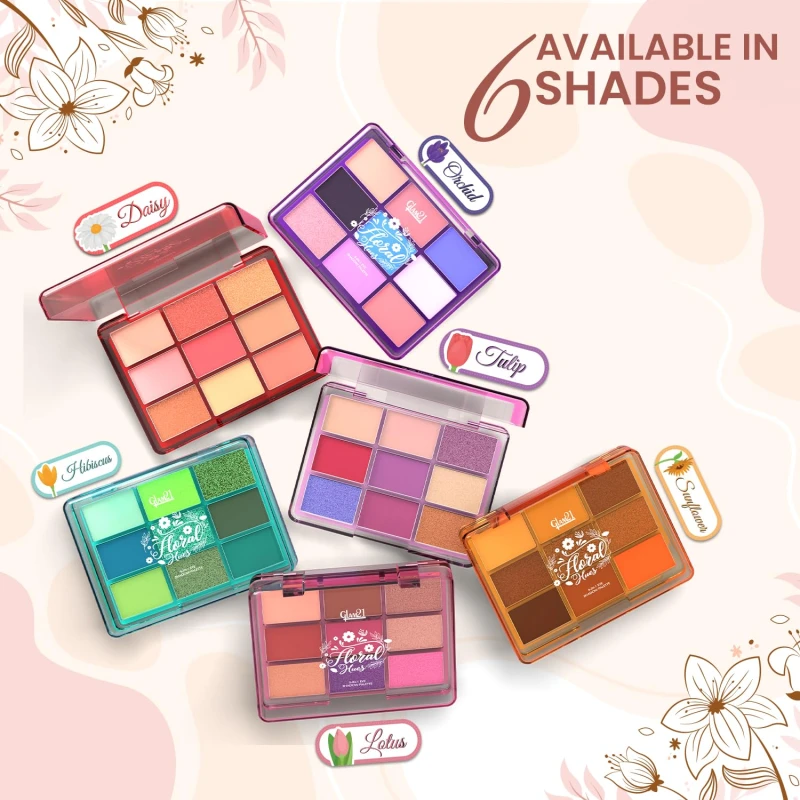 Glam21 Floral Hues 9 In 1 Eyeshadow Palette | Highly Pigmented | Easy To Carry | Super-Blendable | Mix of Matte and Shimmers Smudge-Proof (7.2 gm) | 03- Tulip thumbnail 8