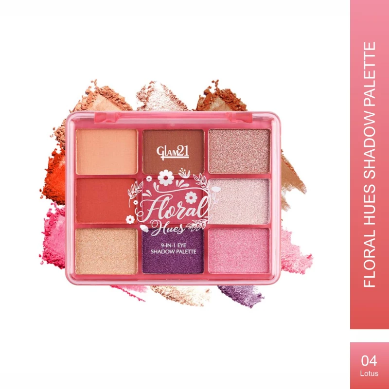 Glam21 Floral Hues 9 In 1 Eyeshadow Palette | Highly Pigmented | Easy To Carry | Super-Blendable | Mix of Matte and Shimmers Smudge-Proof (7.2 gm) | 04- Lotus thumbnail 2