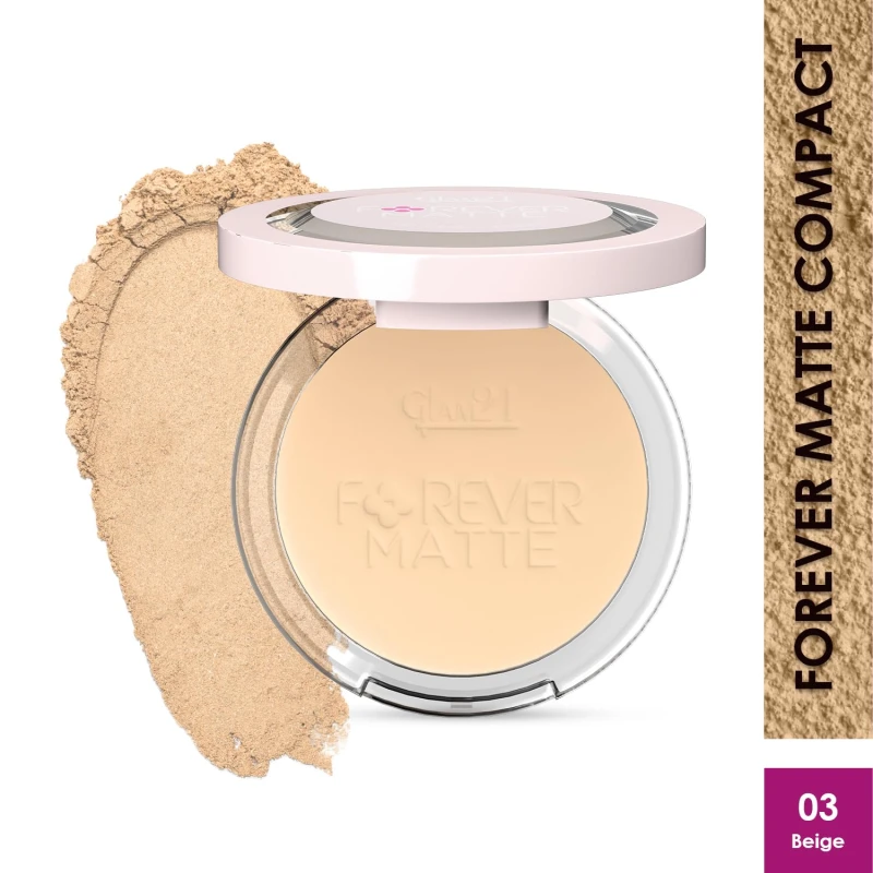 Glam21 Forever Matte Compact |HD Matte Finish| Evens Out Complexion | Hides Imperfections |Stays up to 12 hrs | Lightweight formula | Sweat Proof- Beige 9gm thumbnail 2
