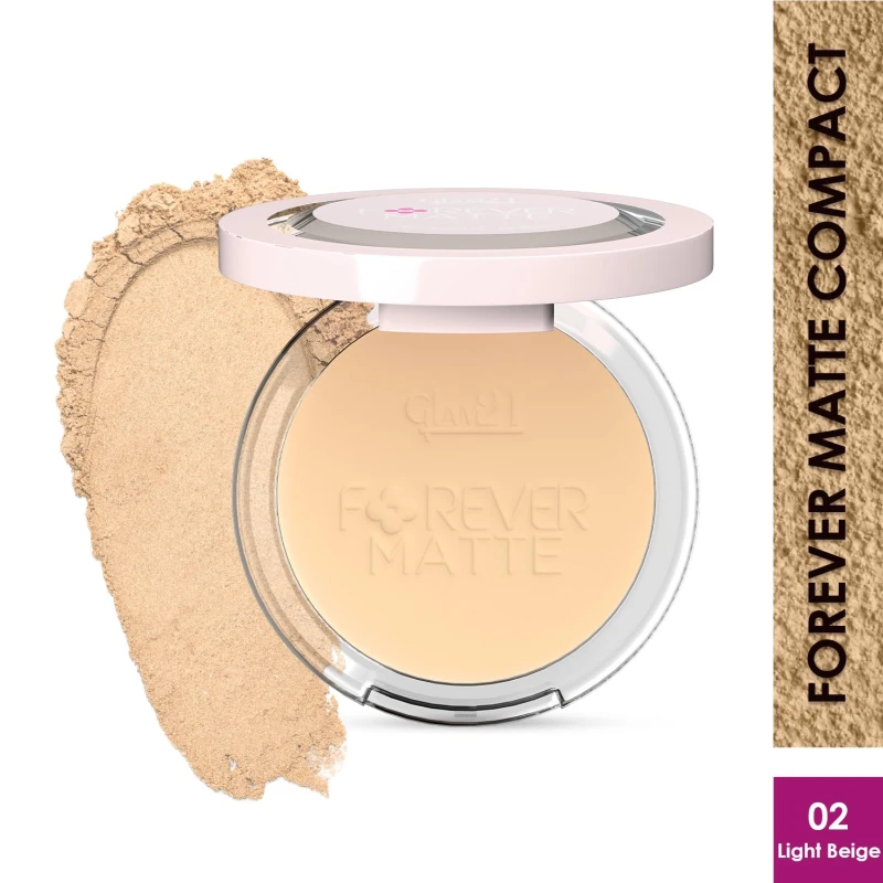 Glam21 Forever Matte Compact |HD Matte Finish| Evens Out Complexion | Hides Imperfections |Stays up to 12 hrs | Lightweight formula | Sweat Proof - Light Beige 9gm thumbnail 2