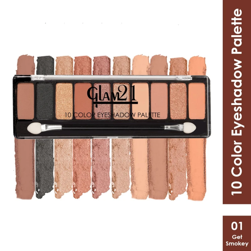 Glam21 Get Smoky 10 Color Eyeshadow Palette |Long-Lasting | Smudge Free | Long Wearing And Easily Blendable Eye Makeup Palette Matte, Shimmery And Metallic Finish - Thumbnail 2