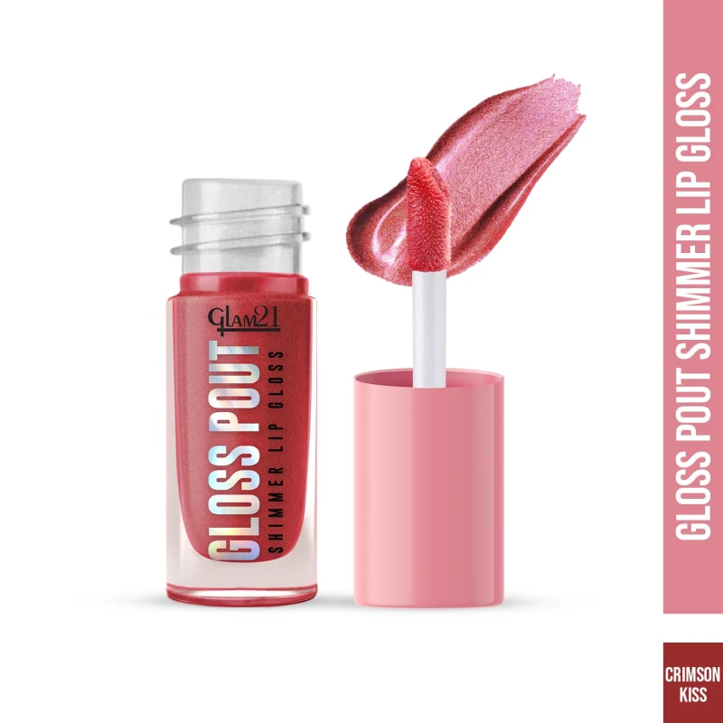 Glam21 Gloss Pout Shimmer Lip Gloss| High Shine |Glossy Finish |Soft &amp; Hydrating Lips | Non-sticky texture | Lightweight | Glass-like shine | Crimson Kiss-Red | 7gm - Thumbnail 2