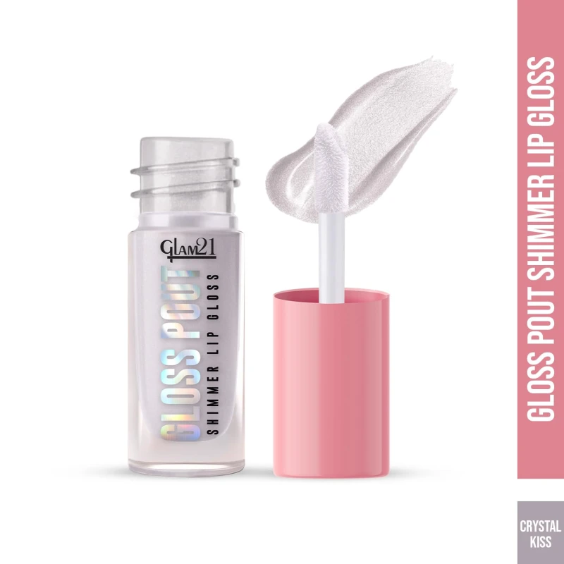 Glam21 Gloss Pout Shimmer Lip Gloss | High Shine |Glossy Finish |Soft &amp; Hydrating Lips | Non-sticky texture | Lightweight | Glass-like shine | Crystal Kiss-Transparent | 7gm - Thumbnail 2