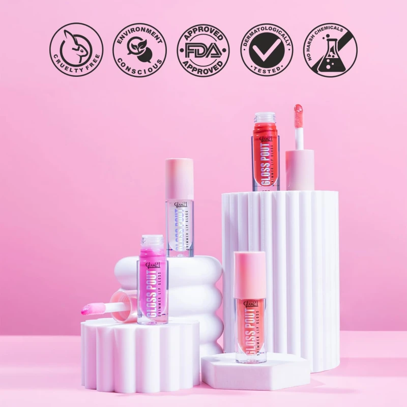 Glam21 Gloss Pout Shimmer Lip Gloss | High Shine |Glossy Finish |Soft &amp; Hydrating Lips | Non-sticky texture | Lightweight | Glass-like shine | Crystal Kiss-Transparent | 7gm - Thumbnail 8