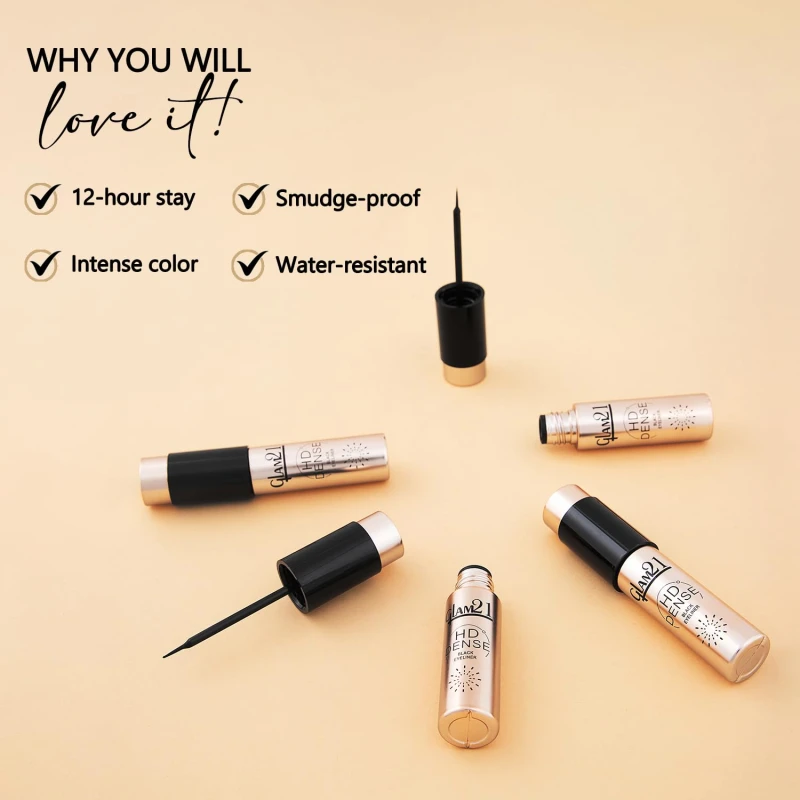 Glam21 HD Dense Eyeliner | Shiny Finish| Highly Pigmented | Intense Black | 12-Hour Stay | Smudge-Proof &amp; Water-Resistant | Glossy Finish | Flake-Free | Precision Brush | 6ml thumbnail 4