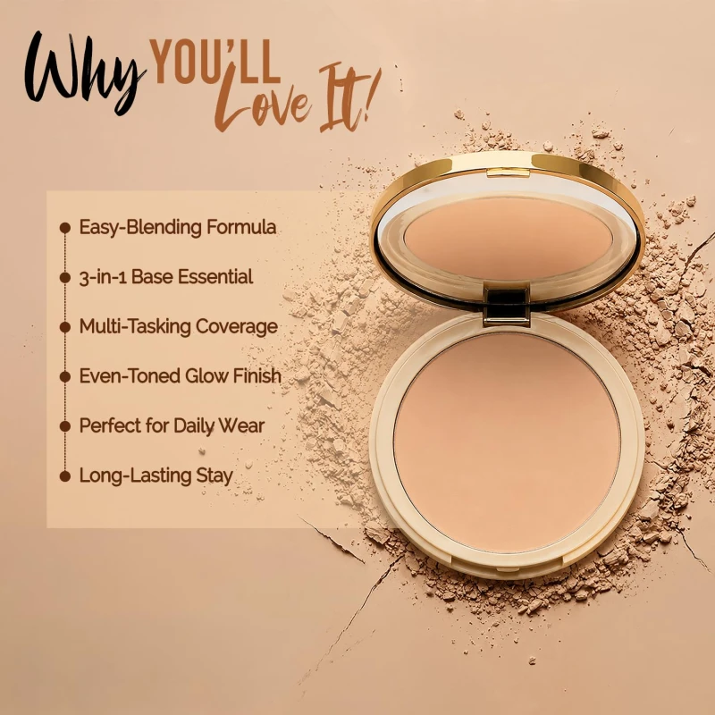 Glam21 HD Pan Cake Compact Powder, 3-in-1 Foundation,Compact, &amp; Concealer for Long-lasting Dazzling Look | Weightless Natural Glow for Daily Use | Soft Matte Finish | 12gm, A2 thumbnail 3