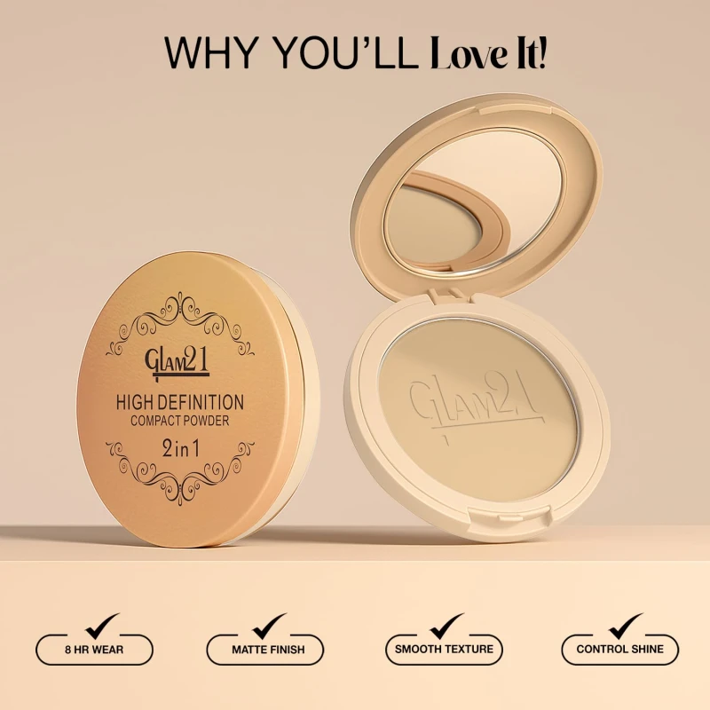 Glam21 High Definition Compact Powder 2-in-1 | Smooth Satin Texture | Long-Lasting Matte Finish | Oil-Control &amp; Buildable Coverage | Suitable for All Skin Types | 18gm | Rose Blush-02 thumbnail 3