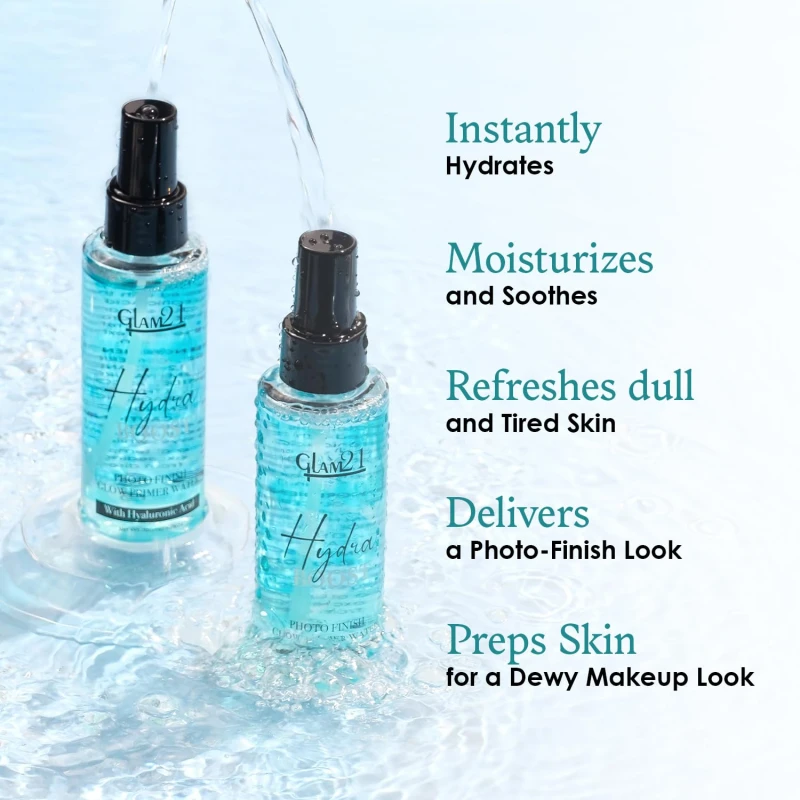Glam21 Hydra Boost Photo Finish Glow Primer Water | Oil-Control &amp; Lightweight Texture | Hydrating Mist with Hyaluronic Acid | Skin-Prep &amp; Dewy Glow Setting Spray | 100ml thumbnail 3