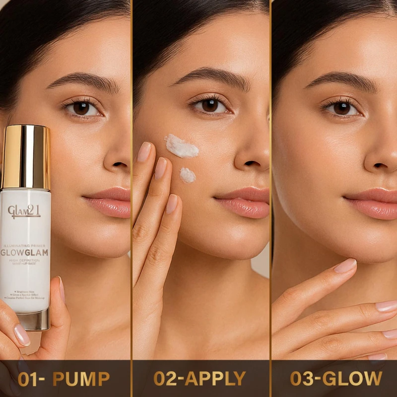 Glam21 Illuminating HD Primer Instant Glow | Non-Greasy Lightweight Formula | Long-lasting | Brightens and Illuminates | Smoothens Matte Finish - Natural Tint -30ml thumbnail 4