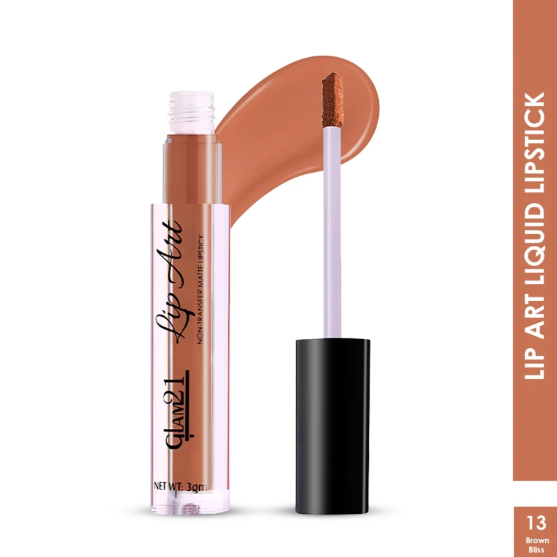 Glam21 Lip Art Non-Transfer Matte Liquid Lipstick | Lightweight, Long-Lasting | Waterproof &amp; Smudge-Proof Lip Colour | Intense Pigment | 3gm -Brown Bliss-13 thumbnail 2