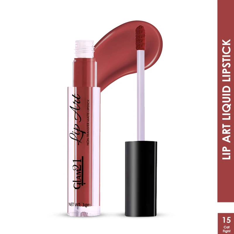 Glam21 Lip Art Non-Transfer Matte Liquid Lipstick | Lightweight, Long-Lasting | Waterproof &amp; Smudge-Proof Lip Colour | Intense Pigment | 3gm -Cat Fight-15 - Thumbnail 2