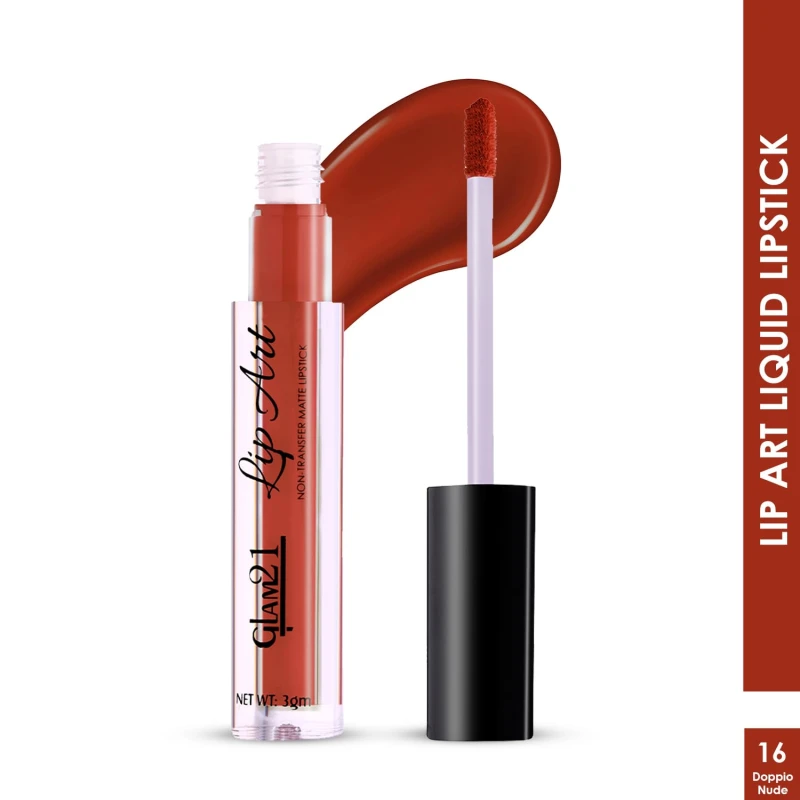Glam21 Lip Art Non-Transfer Matte Liquid Lipstick | Lightweight, Long-Lasting | Waterproof &amp; Smudge-Proof Lip Colour | Intense Pigment | 3gm -Doppie Nude-16 thumbnail 2